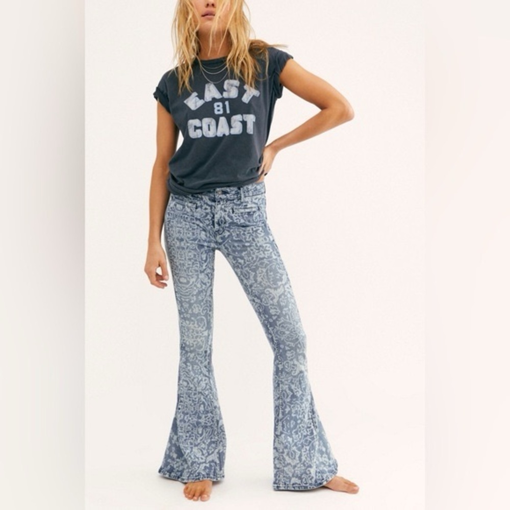 Free People We The Free Dream Lover Paisley Printed Flare Leg Jeans